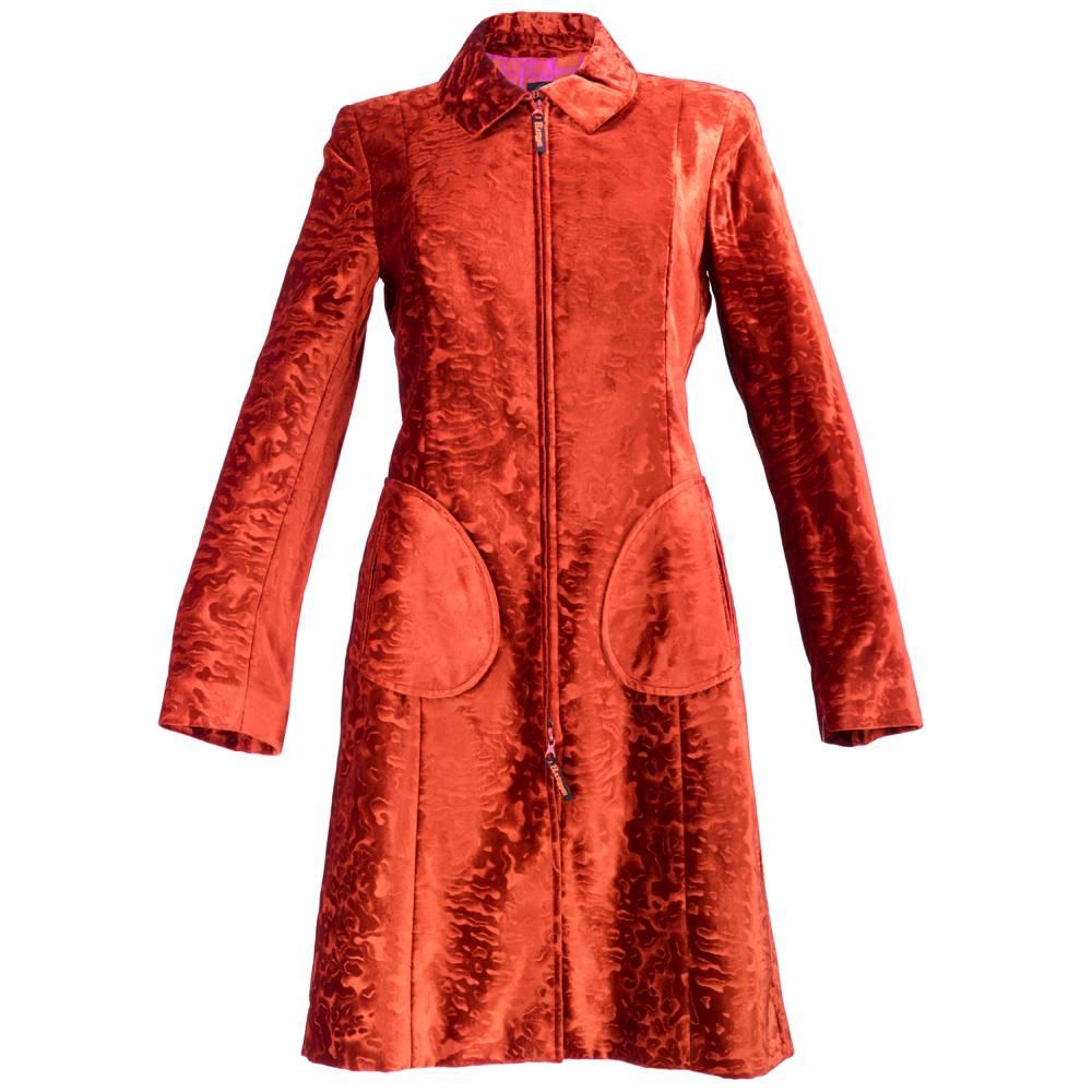 90s Christian Lacroix Red Embossed Velvet Coat