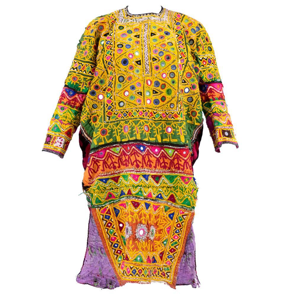 Multi-Color Patchwork Banjara Indian Tunic Embroidered and Inset with Mirrors For Sale