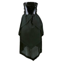 80s Pierre Cardin Black Strapless Gown with Sequin Top and Tiered Skirt 3
