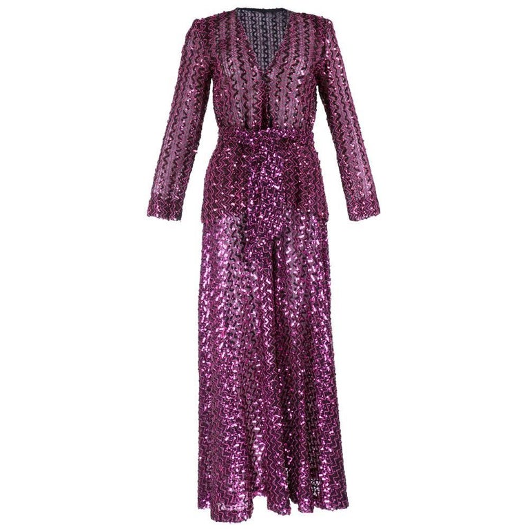 1970s Glam Magenta Sequin Pantsuit For Sale at 1stDibs