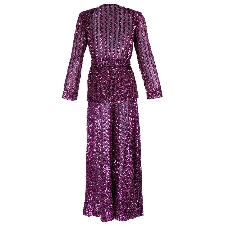 1970s Glam Magenta Sequin Pantsuit For Sale at 1stDibs