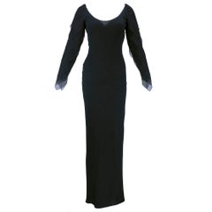 70s Galanos Black Fine Wool and Chiffon Gown