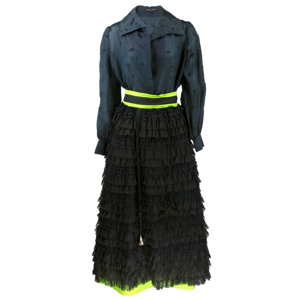 Roberto Capucci  Black and Green Evening Ensemble with Bell For Sale