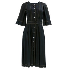 Vintage 70s Jean Muir Black Jersey Dress with Contrasting Stitch