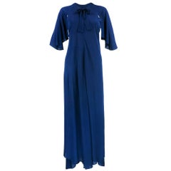 70S Jean Muir Blue jersey Maxi Wrap Dress