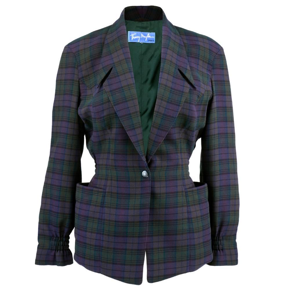 80s Thierry Mugler Plaid  Fitted Jacket