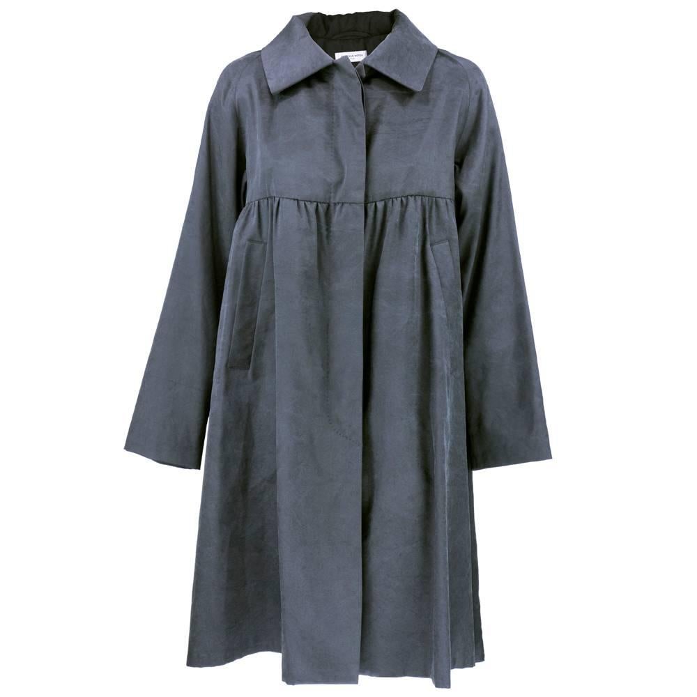 Dries Van Noten Grey Black Silk Overcoat For Sale
