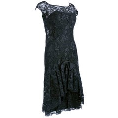 60s Adele Simpson Black Lace Cocktail Dress