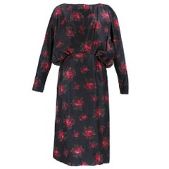60s Trigere Black Silk Floral Blousoned Afternoon Dress