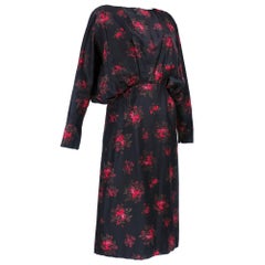 60s Trigere Black Silk Floral Blousoned Afternoon Dress