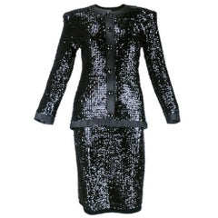 80s YSL Black Sequin Evening Suit