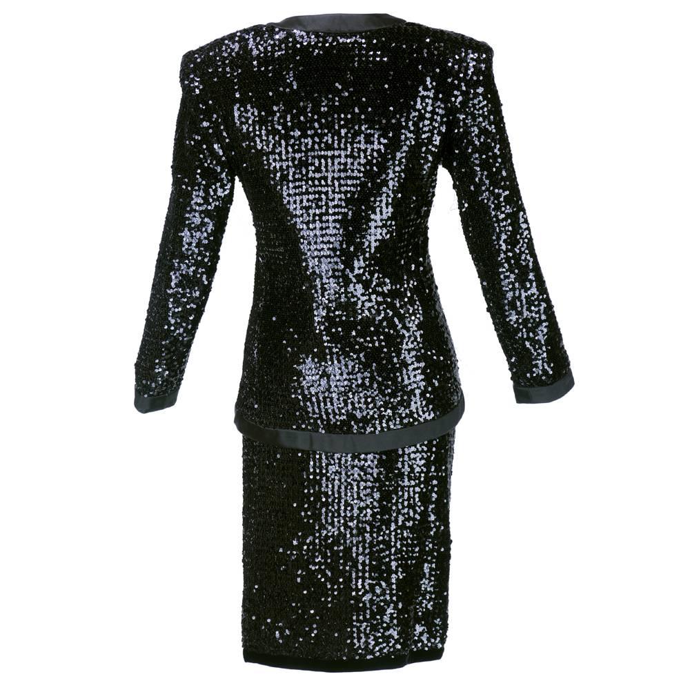 80s YSL Black Sequin Evening Suit In Excellent Condition For Sale In Los Angeles, CA