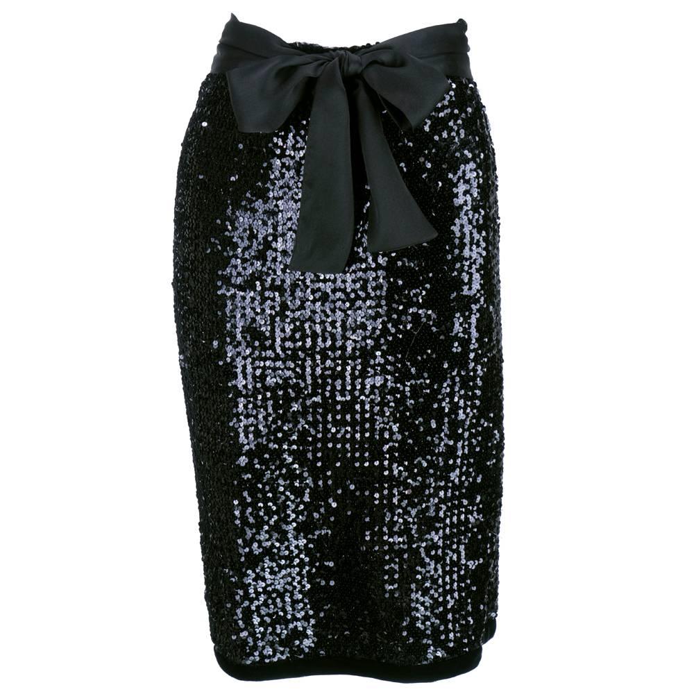 Women's 80s YSL Black Sequin Evening Suit For Sale