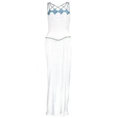 1980s Mary McFadden Couture Pleated Column Gown with Beaded Cage Bodice