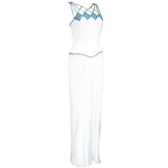 1980s Mary McFadden Couture Pleated Column Gown with Beaded Cage Bodice