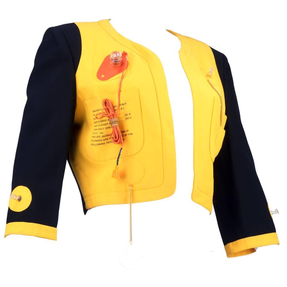 Moschino is all about form and function. This life-saving jacket from the Cruise Me Baby collection is equipped with tools you might need in case of an emergency: a whistle, a light that conveniently plugs into any European outlet, and inflatable