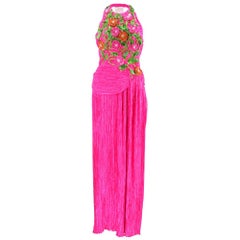 Mary Mcfadden Pink Gown with Appliqued Sequin Flowers