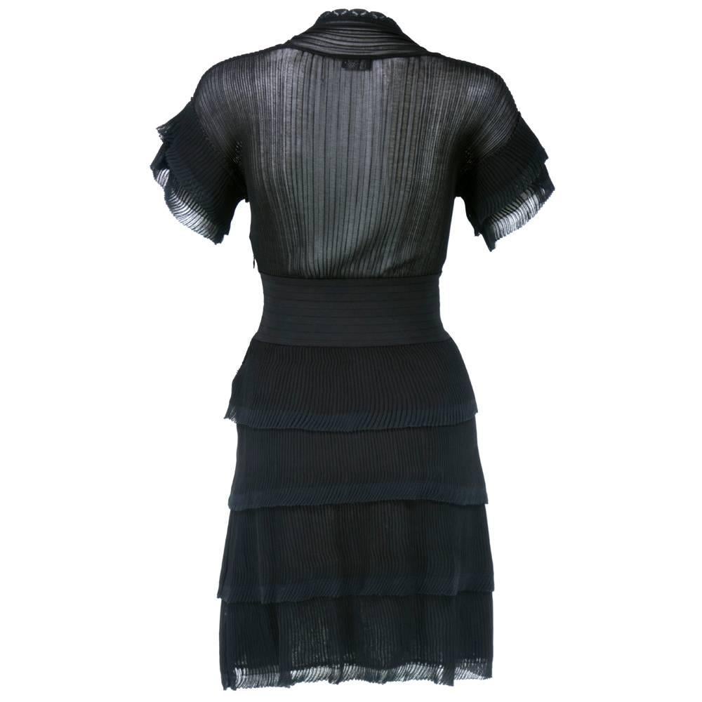 Chanel Sheer Knit Black Mini-Pleated Cocktail Dress In Excellent Condition For Sale In Los Angeles, CA