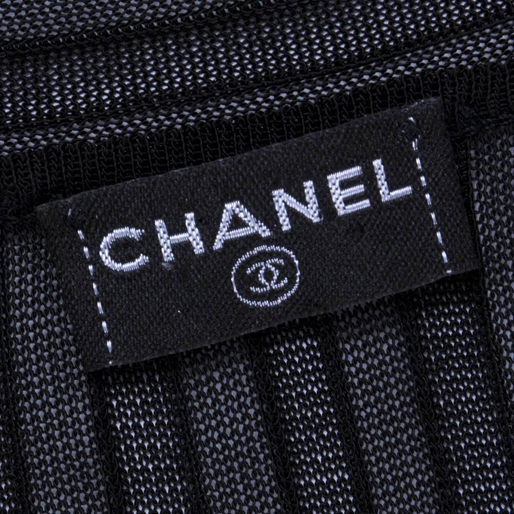 Women's Chanel Sheer Knit Black Mini-Pleated Cocktail Dress For Sale