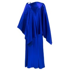 Christian Dior 1970s Electric Blue Gown with Rhinestone Studded Overpiece