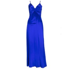 Christian Dior 1970s Electric Blue Gown with Rhinestone Studded Overpiece