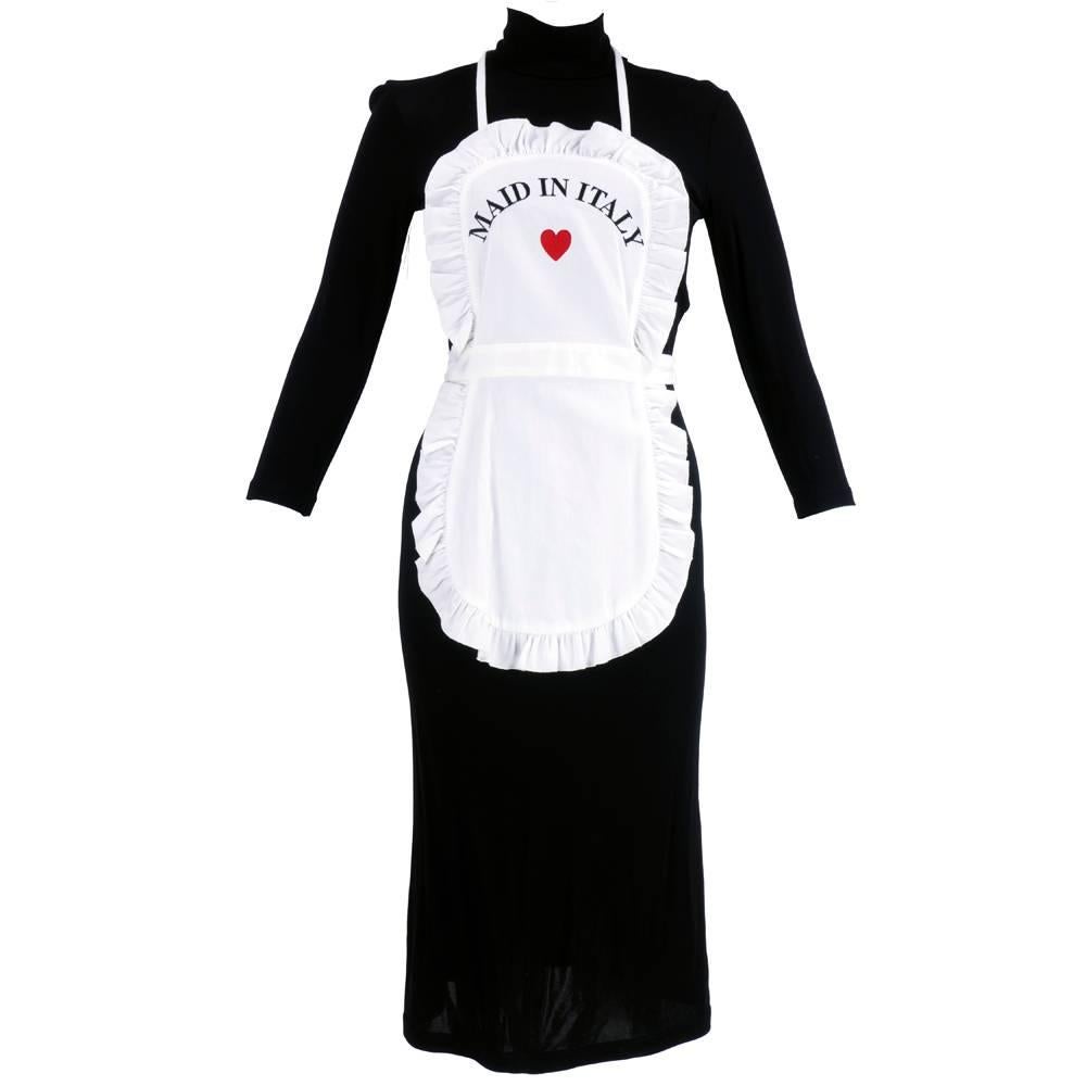 Moschino Fall/Winter 2001 Black and White "Maid in Italy" Apron Dress For Sale