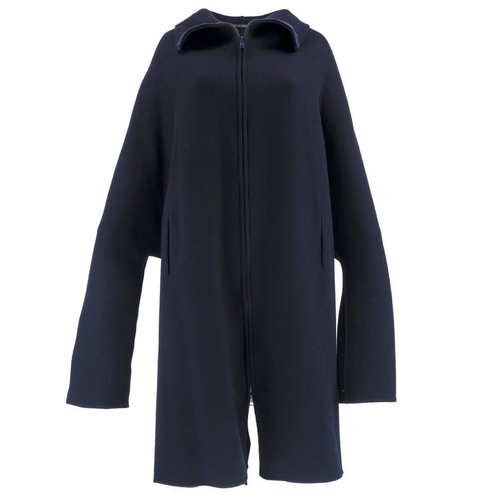 Avant Garde 90s Yohji Yamamoto Navy Blue Wool Blend Oversize Coat For Sale