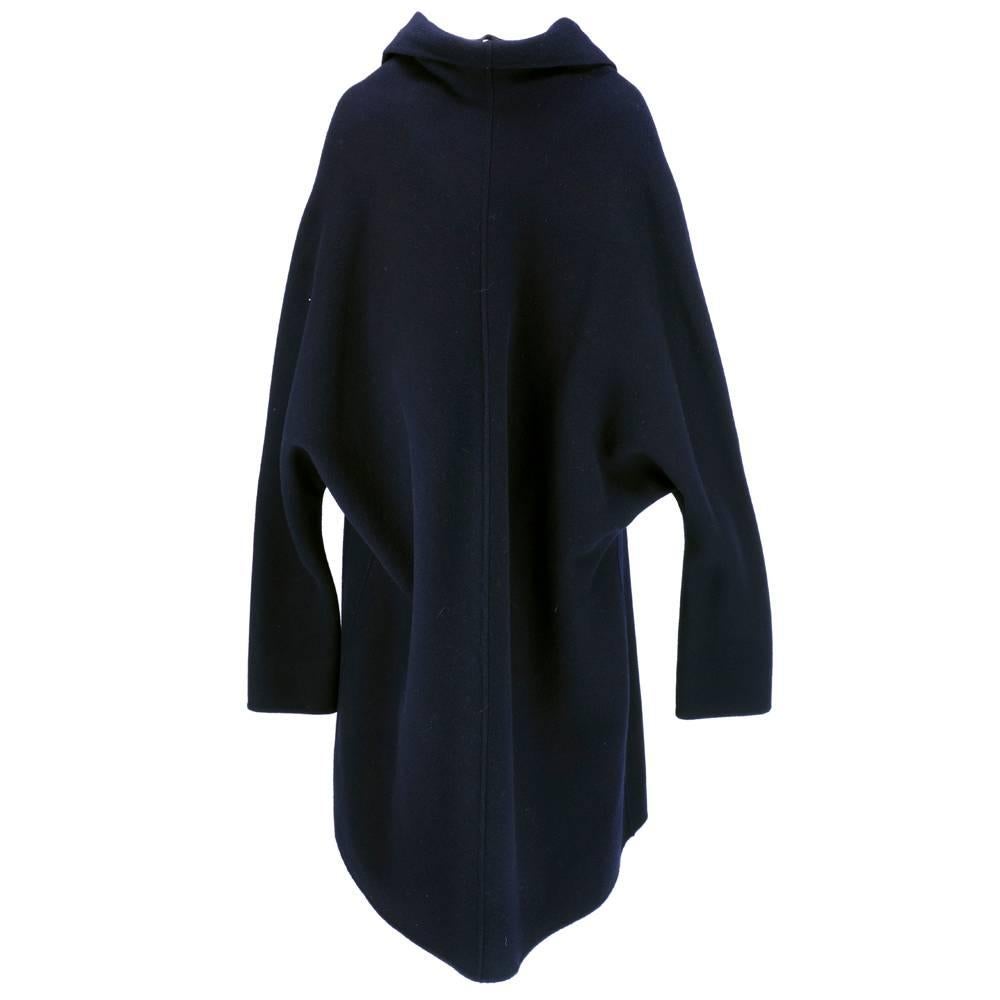 Black Avant Garde 90s Yohji Yamamoto Navy Blue Wool Blend Oversize Coat For Sale