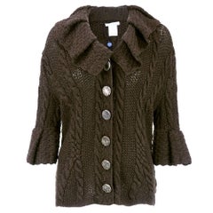 Oscar de la Renta Brown Cashmere Cable Knit Cardigan