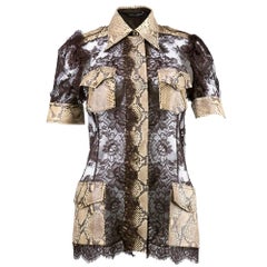 Dolce & Gabbana Chocolate Brown Lace and Snakeskin Safari Blouse