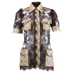 Dolce & Gabbana Chocolate Brown Lace and Snakeskin Safari Blouse 4