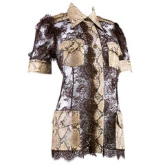Dolce & Gabbana Chocolate Brown Lace and Snakeskin Safari Blouse