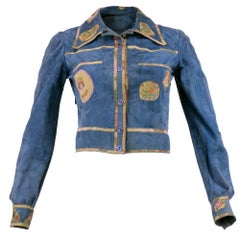 Vintage Roberto Cavalli 1970s Blue Suede Patchwork Shirt