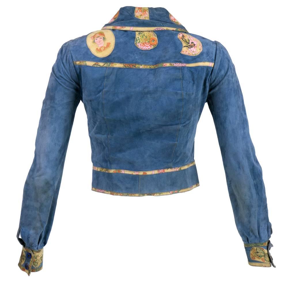 Roberto Cavalli 1970s Blue Suede Patchwork Shirt In Excellent Condition In Los Angeles, CA