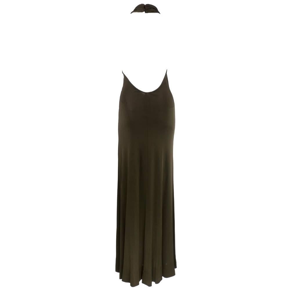1970s Halston Sexy Jersey Halter Gown with Wrap Trimmed in Ostrich Feather  In Excellent Condition For Sale In Los Angeles, CA