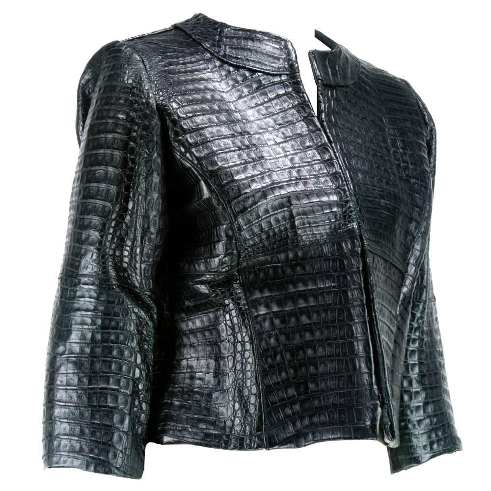 Black Crocodile Leather Jacket, Custom Made For Sale