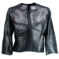 Black Crocodile Leather Jacket, Custom Made
