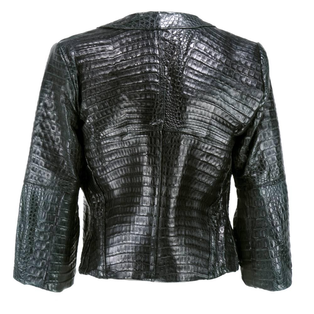 Black Crocodile Leather Jacket, Custom Made In Excellent Condition For Sale In Los Angeles, CA