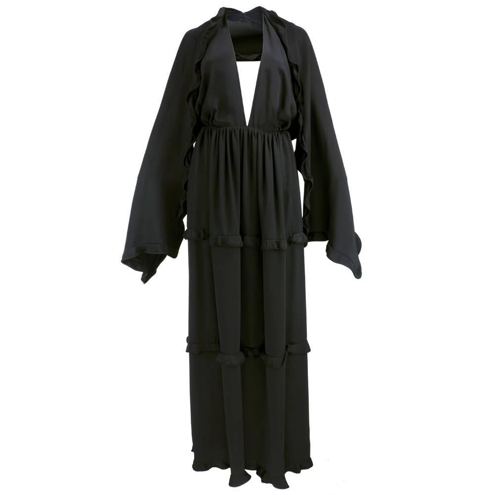70s Galanos Black Silk Halter Gown For Sale