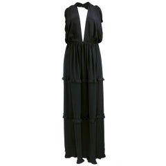 70s Galanos Black Silk Halter Gown