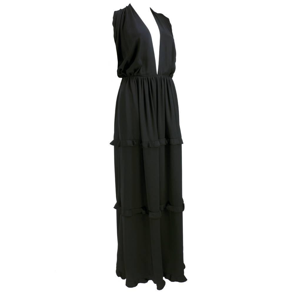 70s Galanos Black Silk Halter Gown In Excellent Condition For Sale In Los Angeles, CA