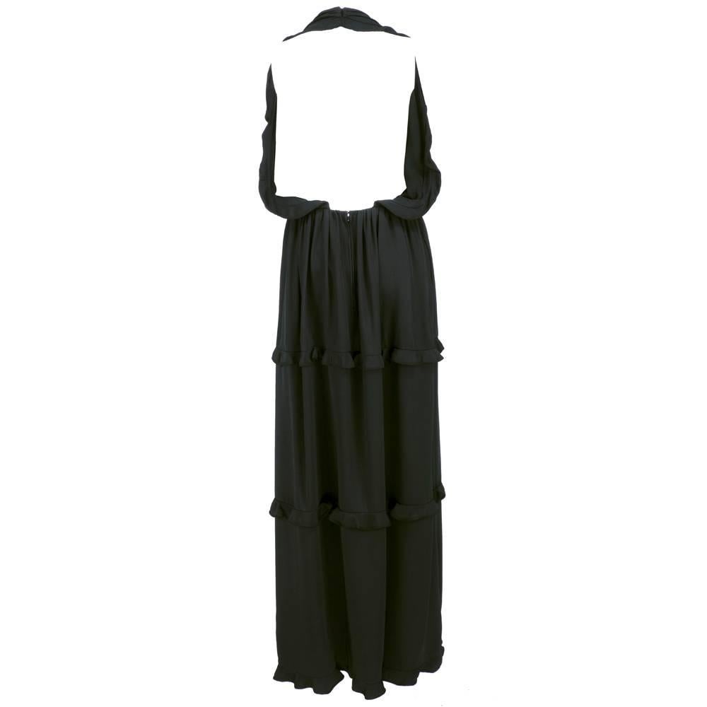 Women's 70s Galanos Black Silk Halter Gown For Sale