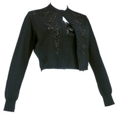 50s Balmain Black Embellished Knit Bustier with Cardigan
