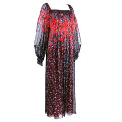 70s Jean Louis Haute Hippie Chiffon Floral Maxi Dress