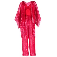 Vintage 70s Halston Candy Apple Red Disco Ensemble