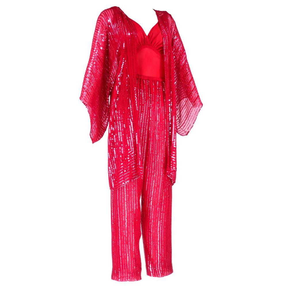 Women's 70s Halston Candy Apple Red Disco Ensemble For Sale