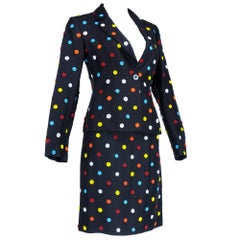 Moschino 90s Black Suit with Multi-Color Beaded Polka Dots