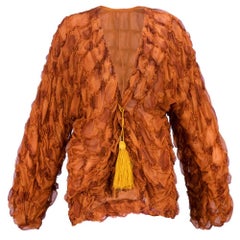 Vintage Galanos 80s Pumpkin Silk Tufted Zip Front