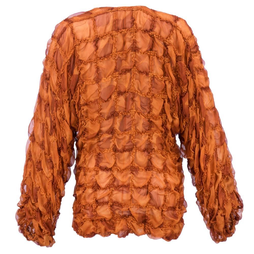 Brown Galanos 80s Pumpkin Silk Tufted Zip Front For Sale