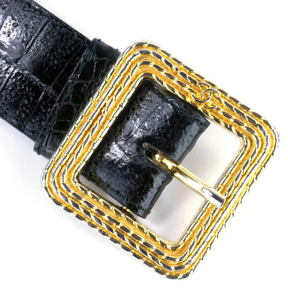 Chanel Black Alligator Belt with Goldtone Hardware In Good Condition For Sale In Los Angeles, CA